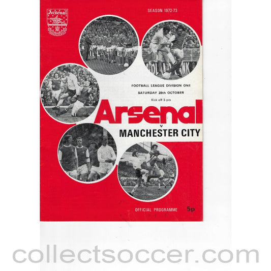1972 - Arsenal v Manchester City 28/10/1972 Official Programme