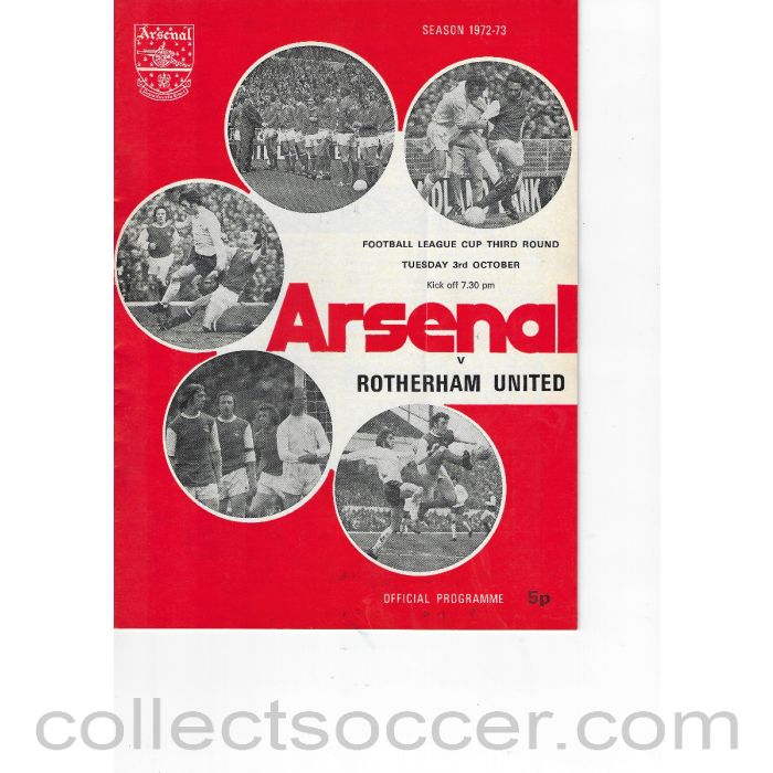 1972 - Arsenal v Rotherham United 3/10/1972 League Cup Official Programme