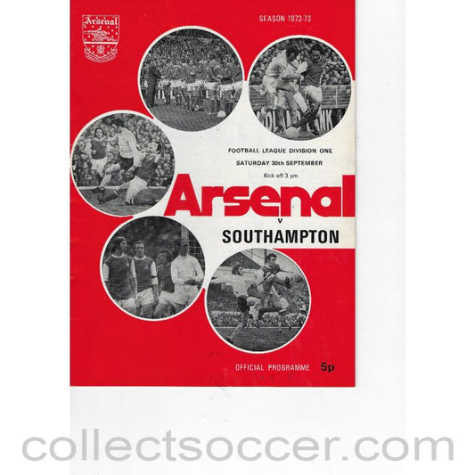 1972 - Arsenal v Southampton 30/9/1972 Official Programme