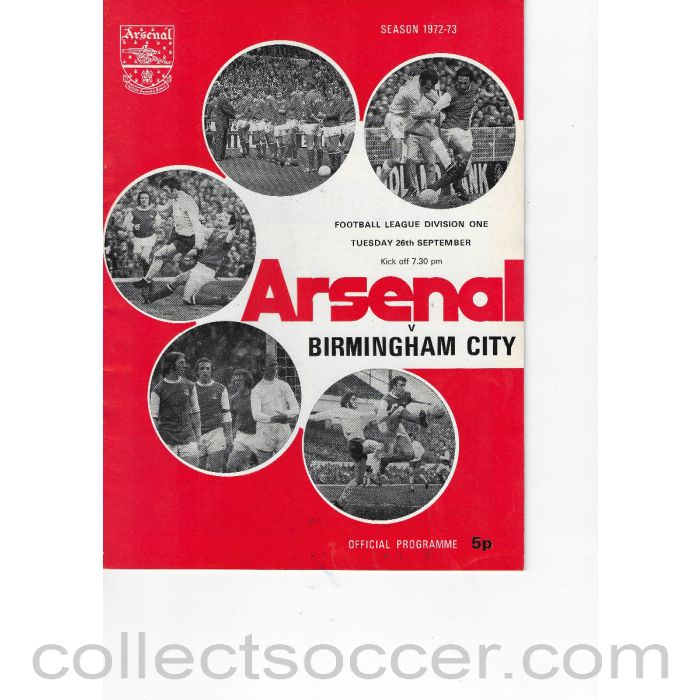 1972 - Arsenal v Birmingham City 26/9/1972 Official Programme