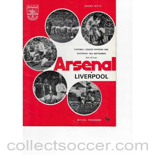 1972 - Arsenal v Liverpool 16/9/1972 Official Programme