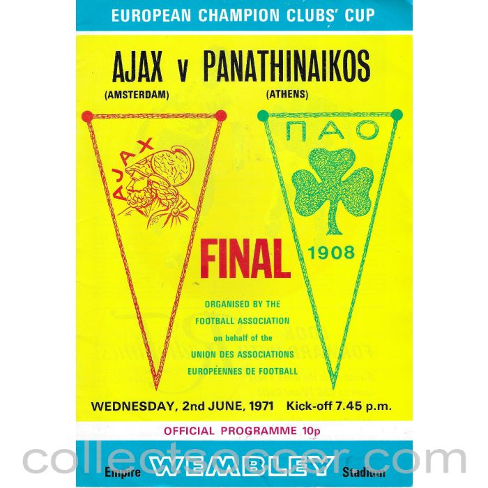 1971 European Cup Final Ajax v Panathinaikos Official Programme