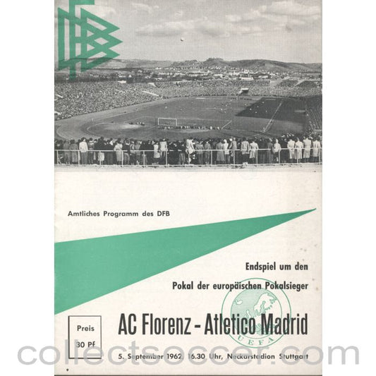 1962 Cup Winners Cup Final Replay Programme Fiorentina v Atletico Madrid