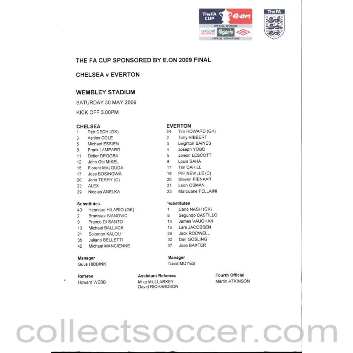 2009 Signed FA Cup Final Official Programme Chelsea v Everton + Rare Original Team Sheet