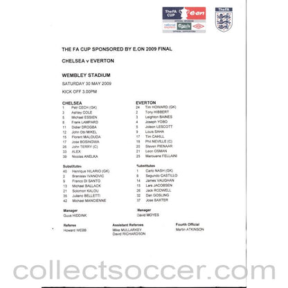 2009 Signed FA Cup Final Official Programme Chelsea v Everton + Rare Original Team Sheet