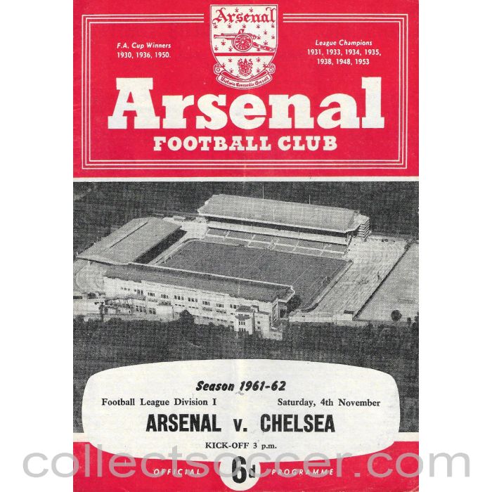 1961 - Arsenal v Chelsea Official Programme 4/11/1961