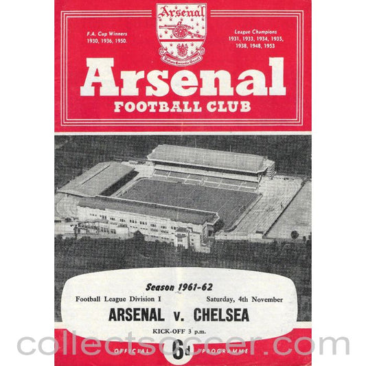 1961 - Arsenal v Chelsea Official Programme 4/11/1961