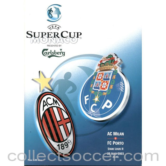 2003 Super Cup Final Official Programme AC Milan v Porto
