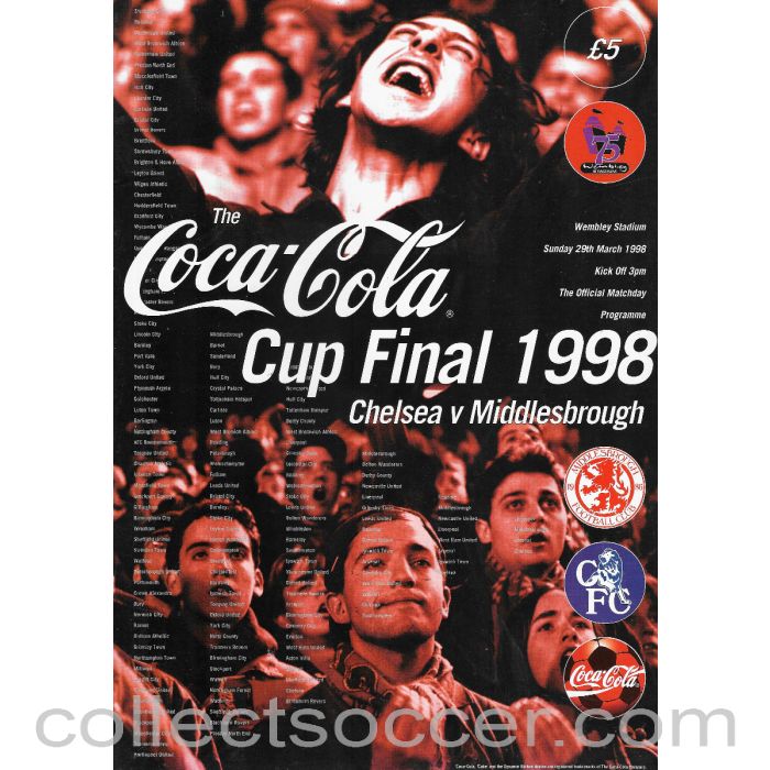1998 League Cup Final Programme Chelsea v Middlesbrough
