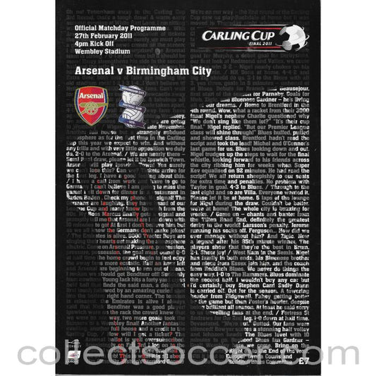 2011 League Cup Final Programme Arsenal v Birmingham City