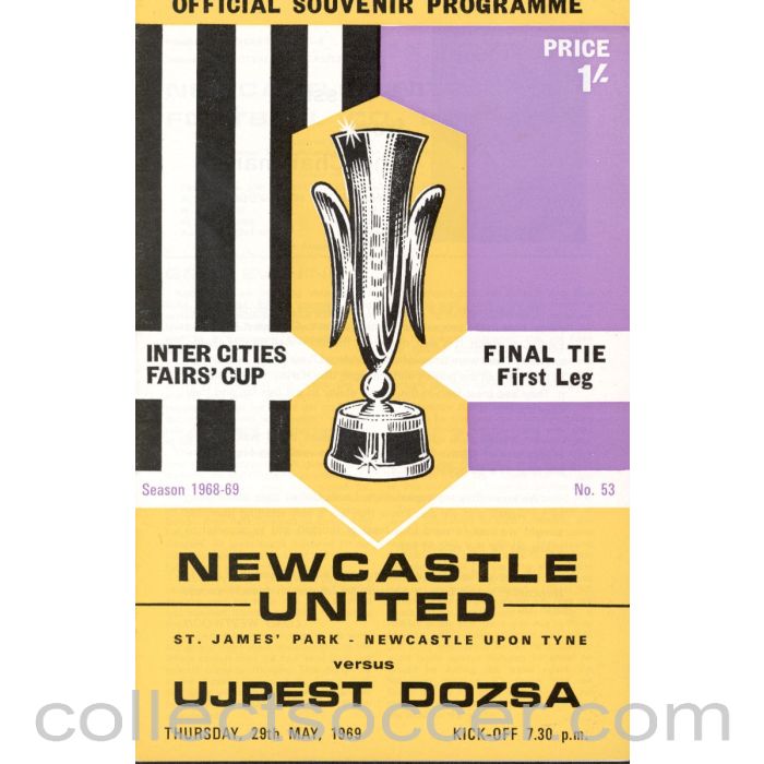 1969 UEFA Cup Final Programme Newcastle United v Ujpest Dozsa