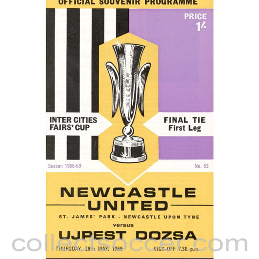 1969 UEFA Cup Final Programme Newcastle United v Ujpest Dozsa