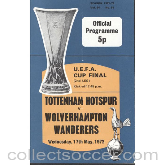1972 UEFA Cup Final 2nd Leg Programme Tottenham Hotspur v Wolverhampton Wanderers