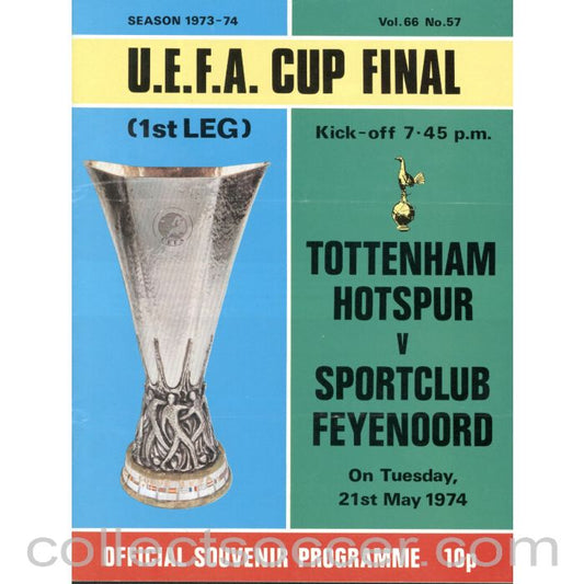 1974 UEFA Cup FInal 1st Leg Programme Tottenham Hotspur v Feyenoord