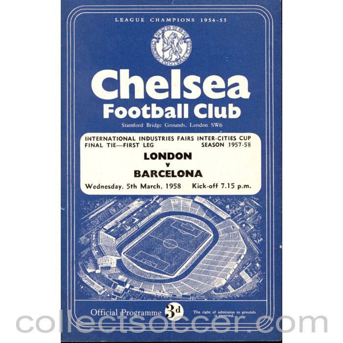 1958 Fairs Cup Final Programme London v Barcelona at Stamford Bridge