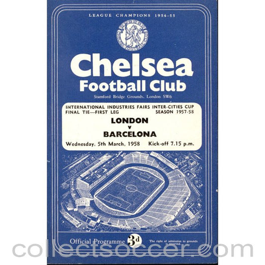 1958 Fairs Cup Final Programme London v Barcelona at Stamford Bridge
