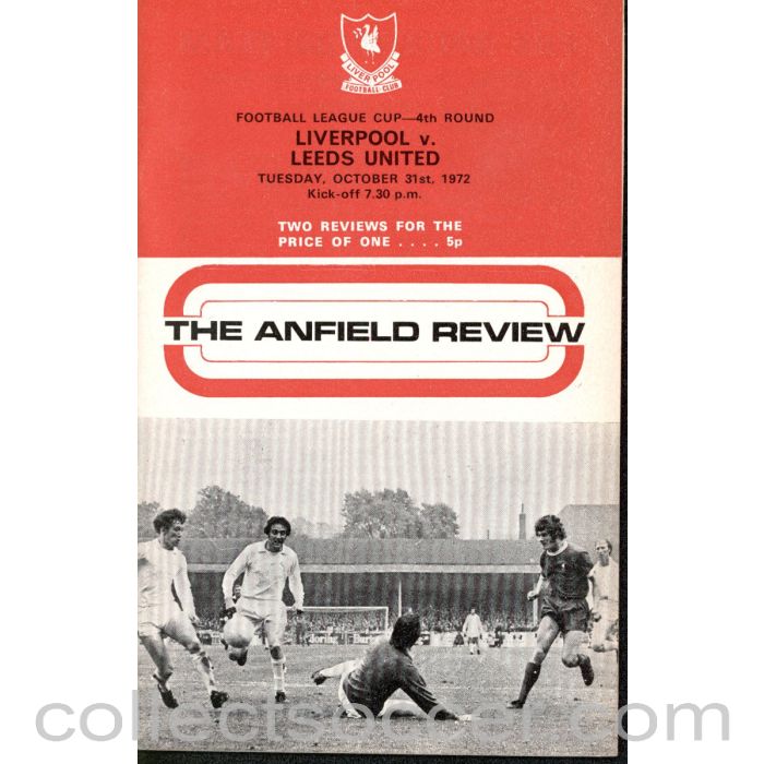 1972 - Liverpool v Leeds United League Cup Programme 31/10/1972