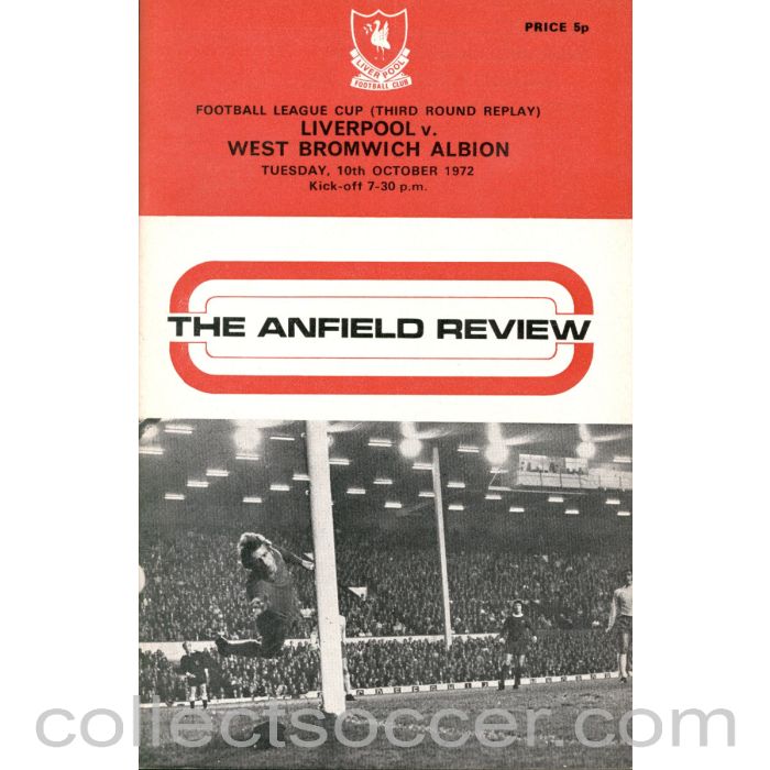 1972 - Liverpool v West Bromwich Albion 3rd Round League Cup Replay Programme 10/10/1972