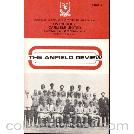 1972 - Liverpool v Carlisle United League Cup 2nd Round Replay Programme 19/9/1972