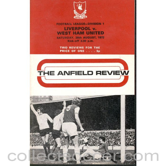 1972 - Liverpool v West Ham United 26/08/1972 Programme