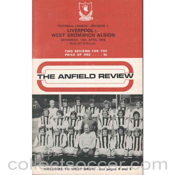 1973 - Liverpool v West Bromwich Albion Programme 14/4/1973