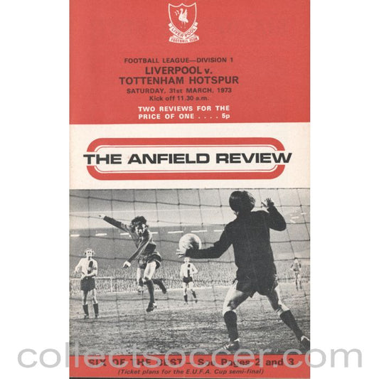 1973 - Liverpool v Tottenham Hotspur Programme 31/3/1973