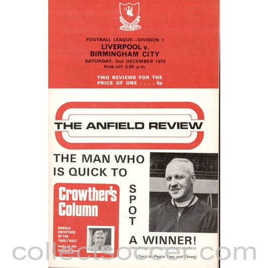 1972 - Liverpool v Birmingham City Programme 2/12/1972