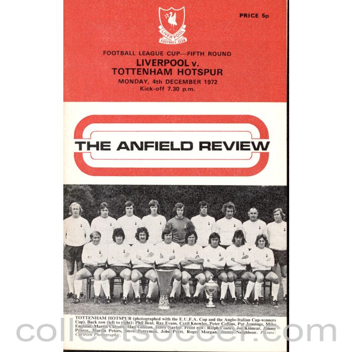1972 - Liverpool v Tottenham Hotspur League Cup official programme 04/12/1972