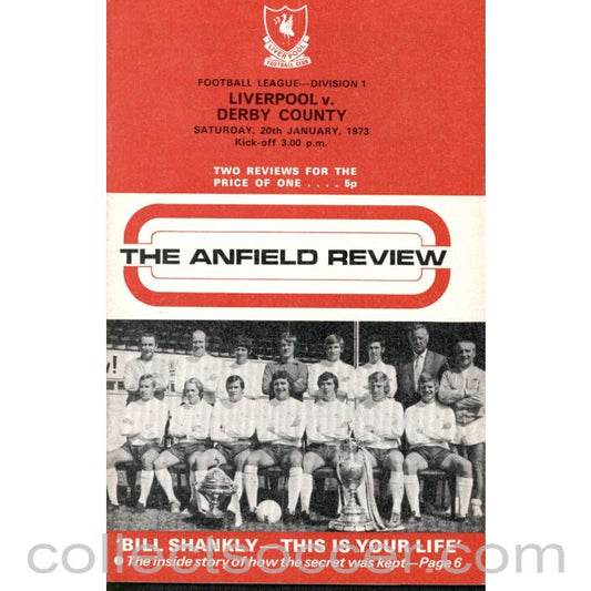 1973 - Liverpool v Derby County programme 20/01/1973