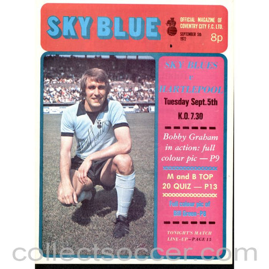 1972 - Coventry City v Hartlepool Programme League Cup 5/9/1972