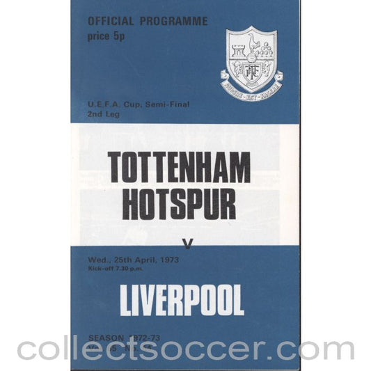 1973 - Tottenham Hotspur v Liverpool programme 25/04/1973