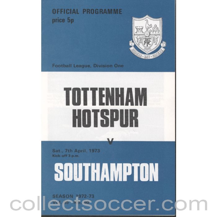1973 - Tottenham Hotspur v Southampton Programme 7/4/1973