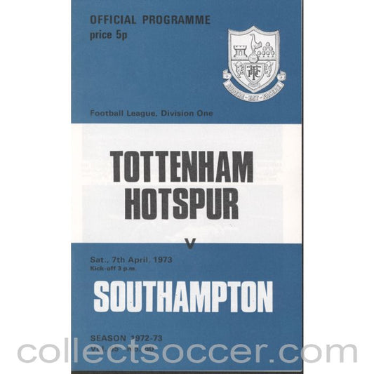 1973 - Tottenham Hotspur v Southampton Programme 7/4/1973