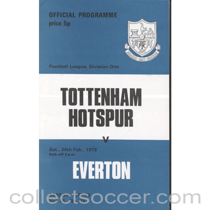 1973 - Tottenham Hotspur v Everton Programme 24/2/1973