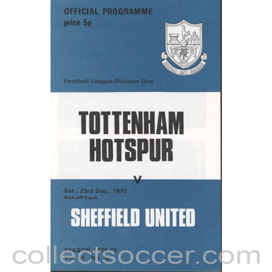 1972 - Tottenham Hotspur v Sheffield United Programme 23/12/1972
