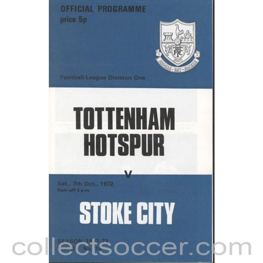 1972 - Tottenham Hotspur v Stoke City Programme 7/10/1972
