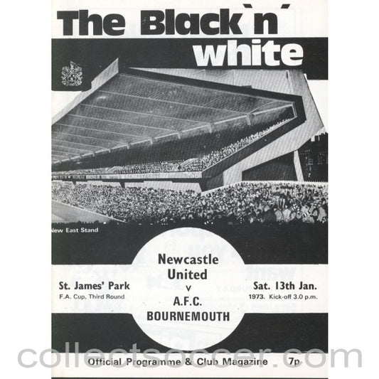 1973 - Newcastle United v AFC Bournemouth FA Cup 3rd Round Programme 13/01/1973