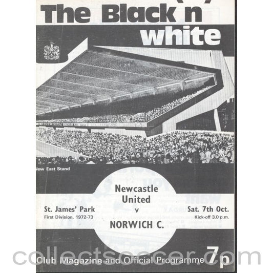 1972 - Newcastle United v Norwich City Programme 7/10/1972