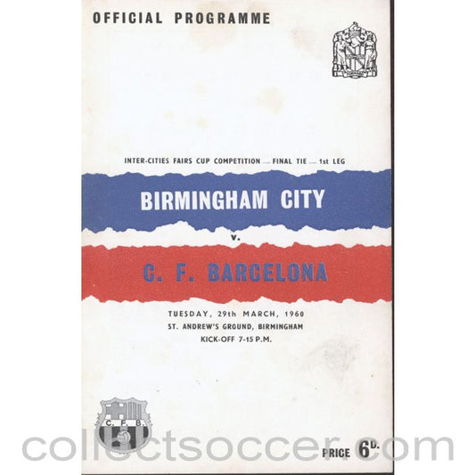 1960 Fairs Cup Final 1st Leg Birmingham City v Barcelona Programme
