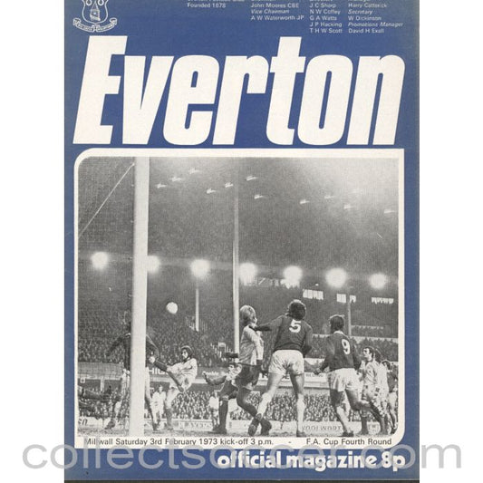 1973 - Everton v Millwall Official Programme FA Cup 4th Round  3/2/1973