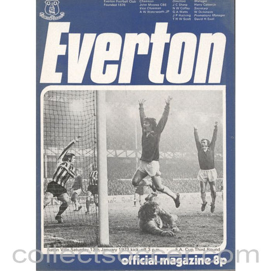 1973 - Everton v Aston Villa FA Cup 3rd Round Official Programme 17/1/1973