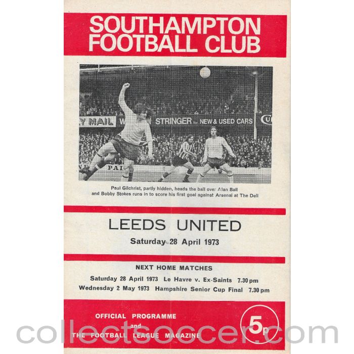 1973 - Southampton v Leeds United Official Programme 28/4/1973