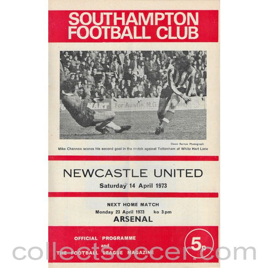 1973 - Southampton v Newcastle United Official Programme 14/4/1973