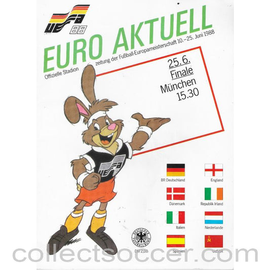 1988 European Championship Final Holland v Russia Programme