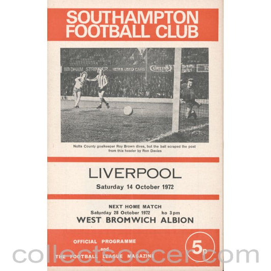 1972 - Southampton v Liverpool Football Programme 14/10/1972
