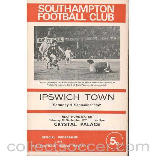 1972 - Southampton v Ipswich Town 9/09/1972 Football Programme