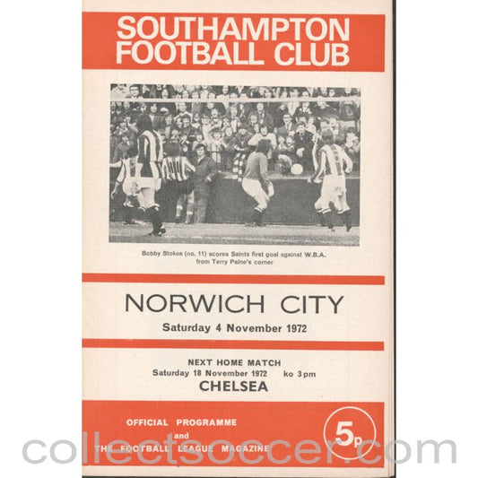 1972 - Southampton v Norwich City 4/11/1972 Football Programme