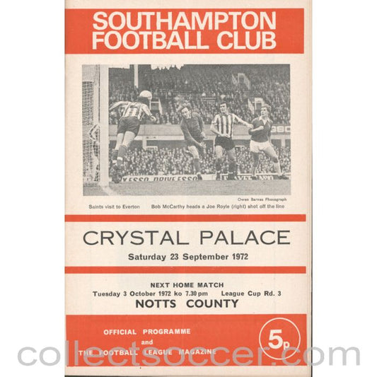 1972 - Southampton v Crystal Palace 23/09/1972 Football Programme