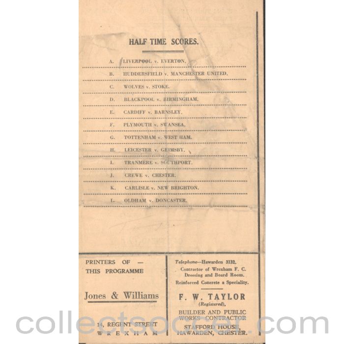 1950 - Wrexham FC V Gateshead FC 25/3/1950 official Football Programme