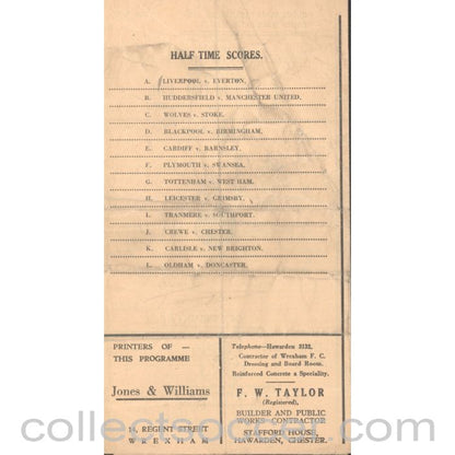 1950 - Wrexham FC V Gateshead FC 25/3/1950 official Football Programme